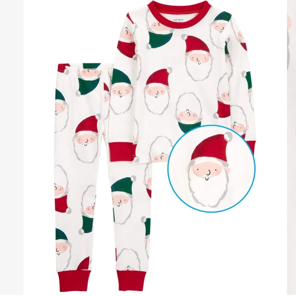 Carter's White Pajama Set with Red and Green Santa Print